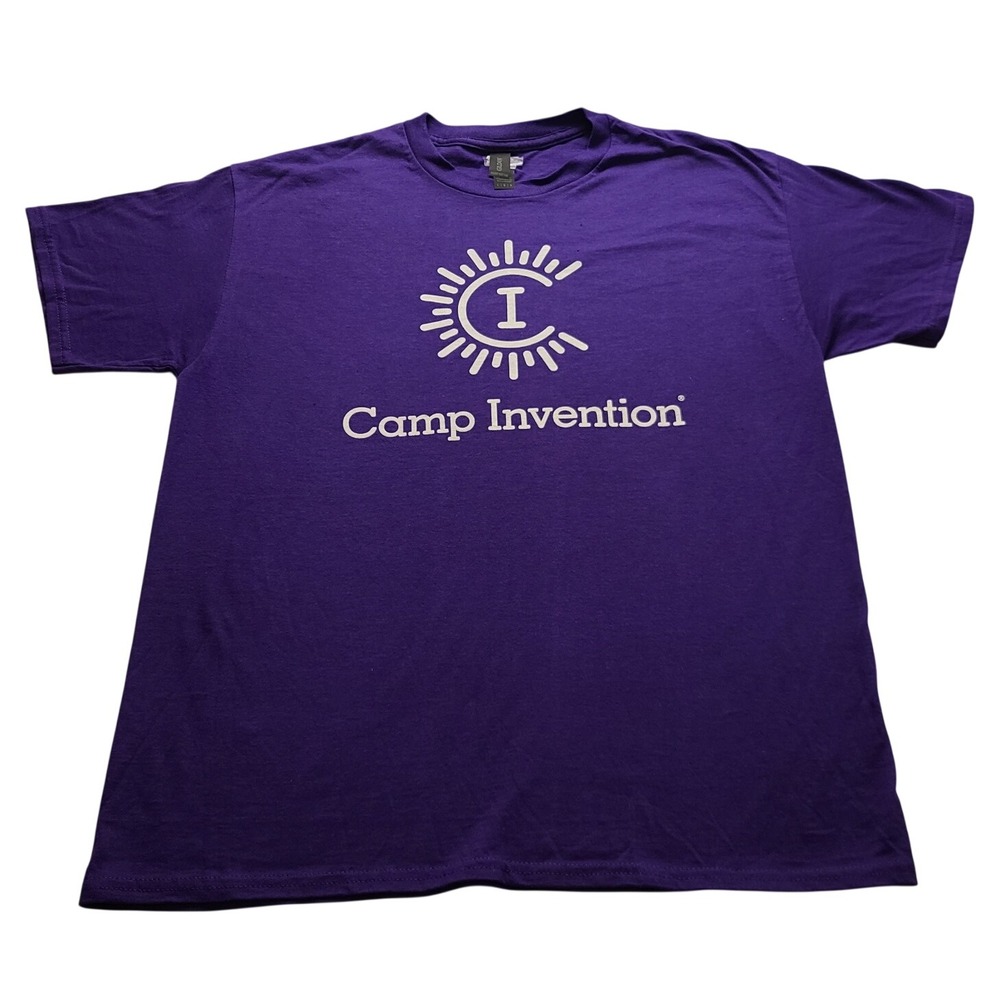 Gildan Heavy Cotton Camp Invention Purple Graphic T-Shirt Men's Short Sleeve L